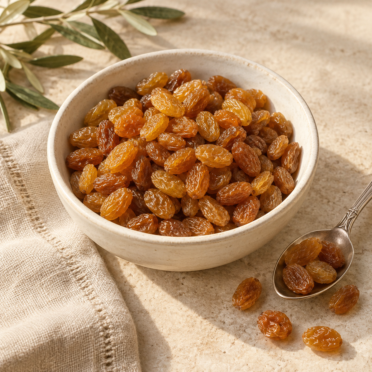 AI-generated ingredient illustration for Vehgro Organic Sultana Raisins · 100 g. Not a photograph of the supplied branded product or packaging.