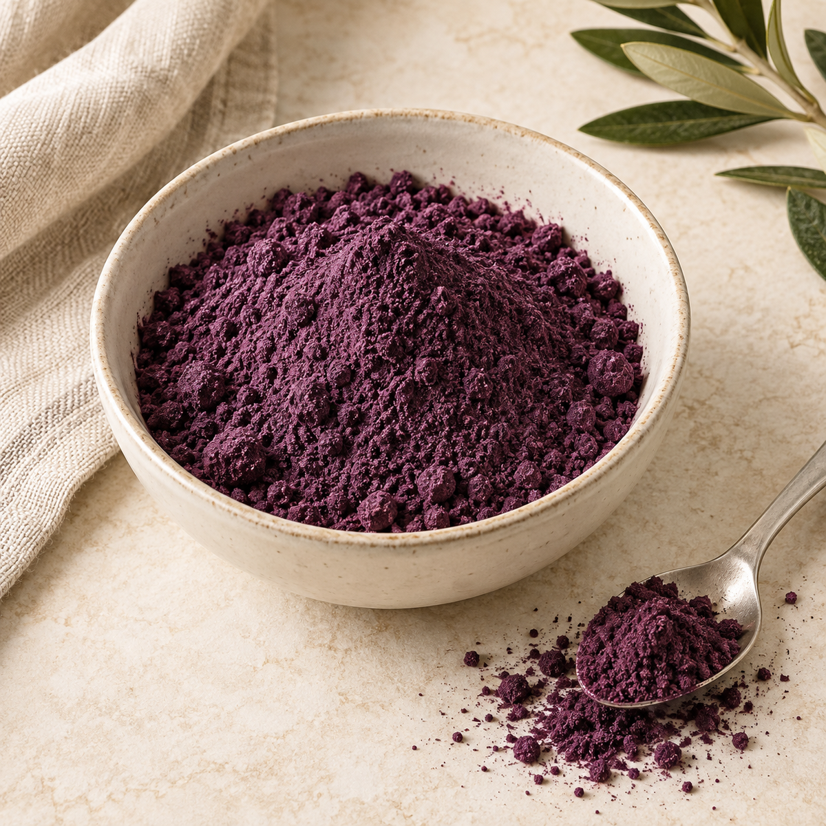 AI-generated ingredient illustration for Vehgro Organic Wild Blueberry Powder · 100 g. Not a photograph of the supplied branded product or packaging.