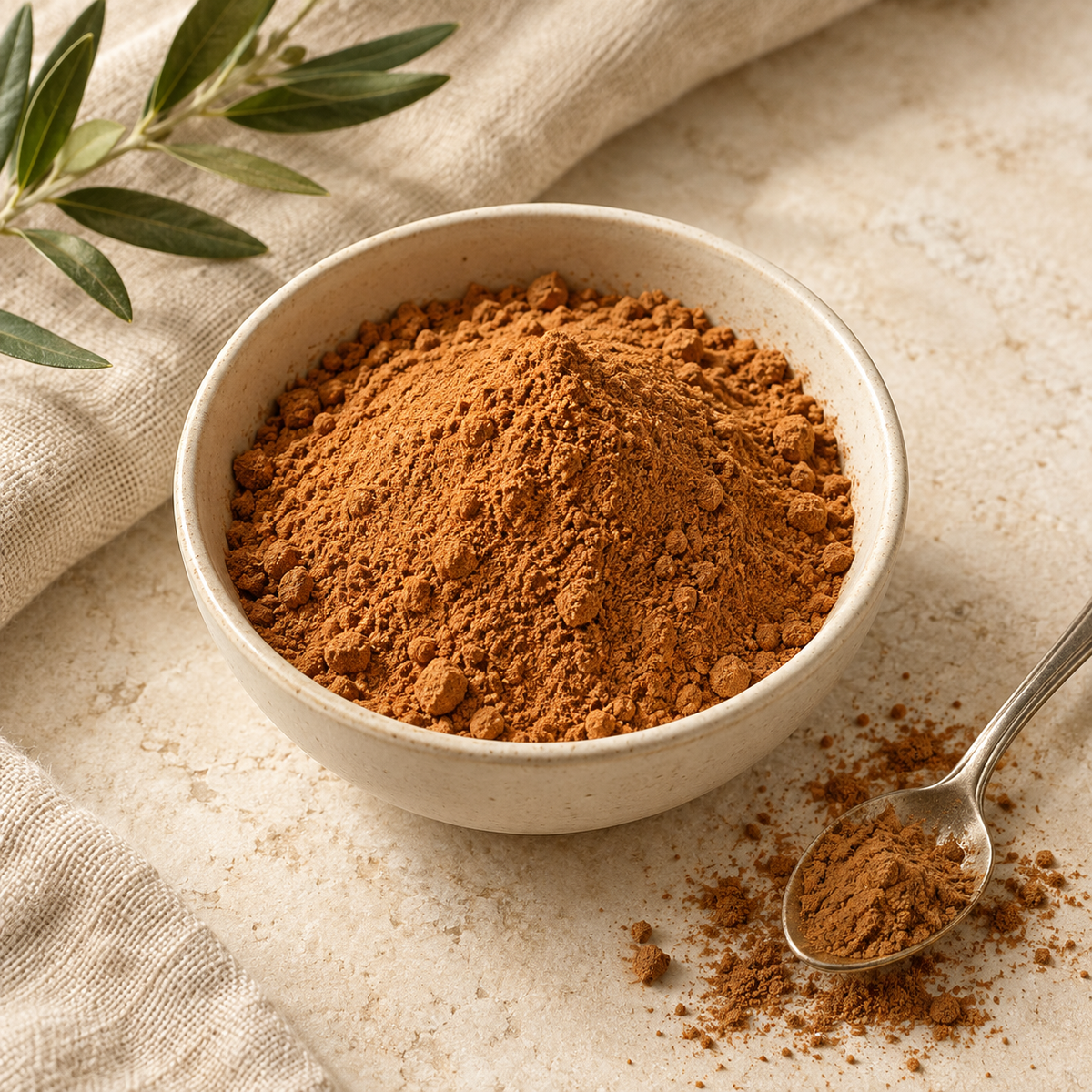 AI-generated ingredient illustration for Vehgro Organic Ceylon Cinnamon Powder · 100 g. Not a photograph of the supplied branded product or packaging.
