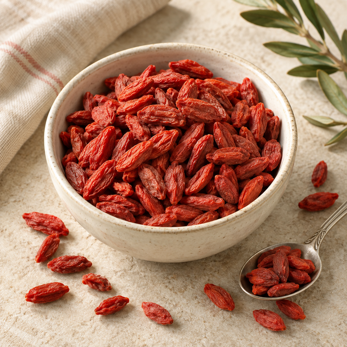 AI-generated ingredient illustration for Navitas Organics Goji Berries · 8 oz. Not a photograph of the supplied branded product or packaging.