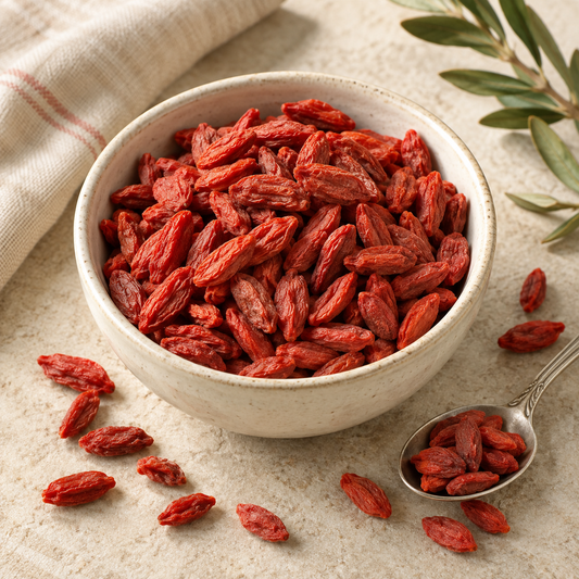 AI-generated ingredient illustration for Navitas Organics Goji Berries · 8 oz. Not a photograph of the supplied branded product or packaging.