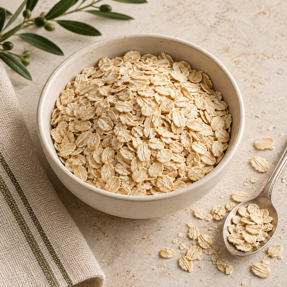 AI-generated ingredient illustration of oats in a bowl. Not a photograph of a supplied Vehgro product or packaging.
